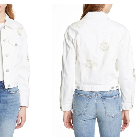 LA VIE REBECCA TAYLOR EYELET DENIM JACKET IN PEARL - Picture 9 of 16